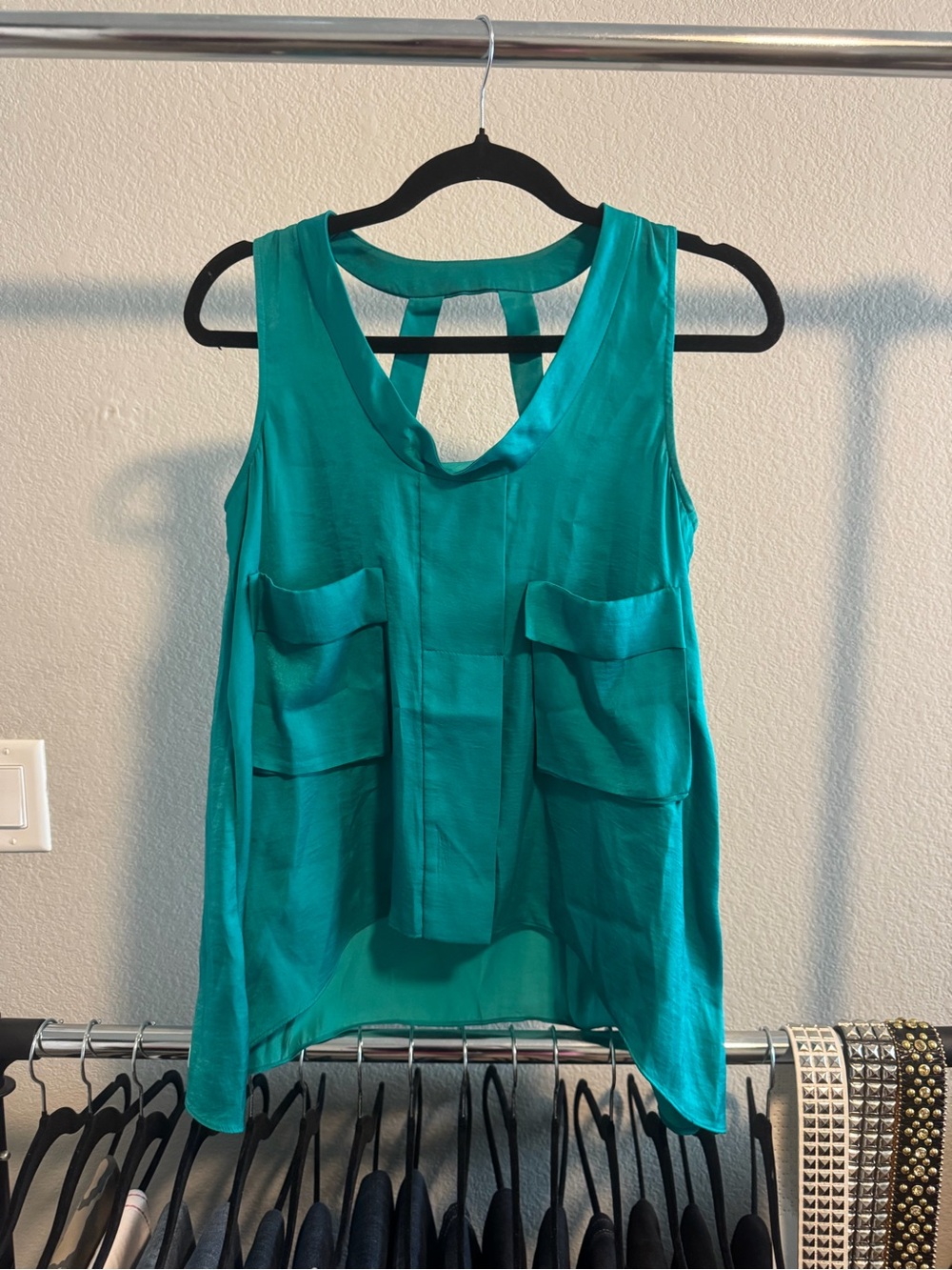 BCBGMaxAzria Teal Sleeveless Pocket Front Tank